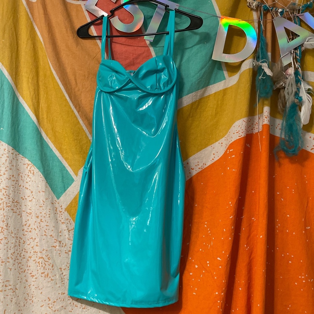 XS/S Fashion Queen Mania teal latex dress